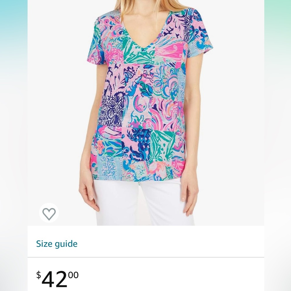 Lilly Pulitzer Etta Multi Patchwork Tee Size Medi… - image 1